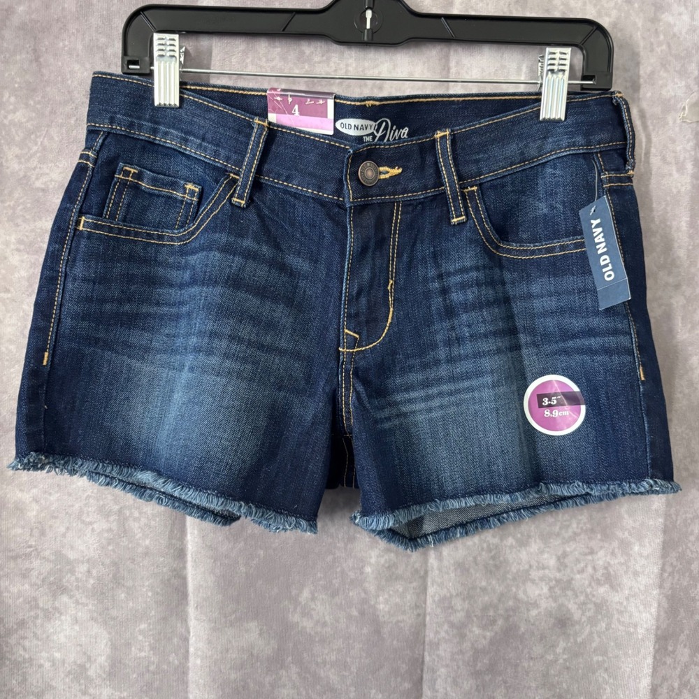 Old Navy Blue‎ Casual NWT Womens Size 4 Denim Diva Shorts Raw Hem Dark Wash